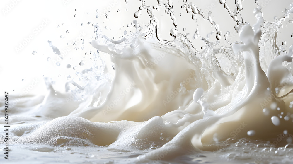 Aufkleber dynamic milk splash action pure white background high-quality image abstract concept artistic view