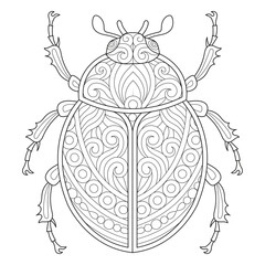 Intricate Beetle Line Art for Coloring