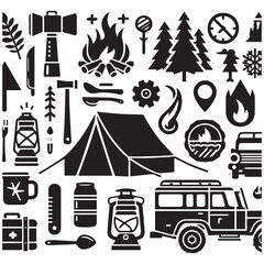 create camping elements Silhouette with white background