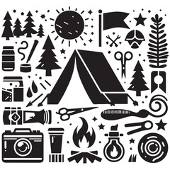 create camping elements Silhouette with white background