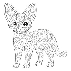 Intricate Cat Line Art for Coloring