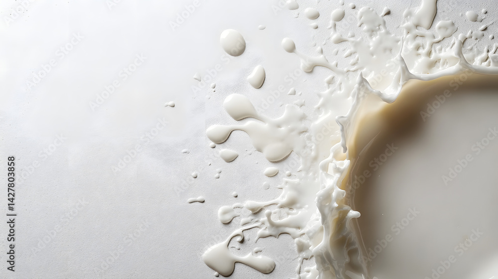 Poster dynamic milk splash action horizontal pure white background high-resolution image minimalist concept