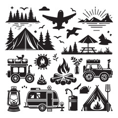 Naklejka premium create camping elements Silhouette with white background