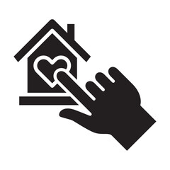 Hand click giving house icon. Symbol of fundraising, compassion, philanthropy, giving, care, humanity. Vector illustration.