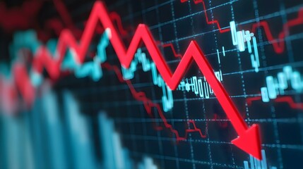 The chart shows a downward trend with a prominent red arrow indicating a sharp decline