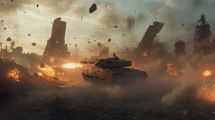 a close up of a tank with a gun on a desert field, futuristic battle tank, futuristic tank is on fire