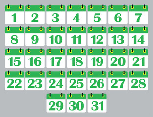 vector calendar icon up to 31 days with green color
