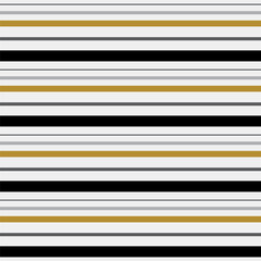 Seamless striped pattern with black, gold, gray, and white horizontal lines. Vector illustration. Minimalist design for textiles, wallpapers, digital backgrounds, wrapping paper, and stylish surfaces.