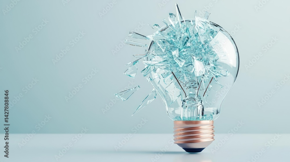 Poster explosion of lightbulb with creative invention impact concept. a shattered lightbulb revealing innov