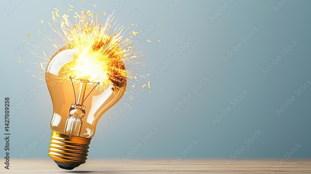 Poster explosion of lightbulb in electric high-speed burst concept. a light bulb bursting with sparks, symb