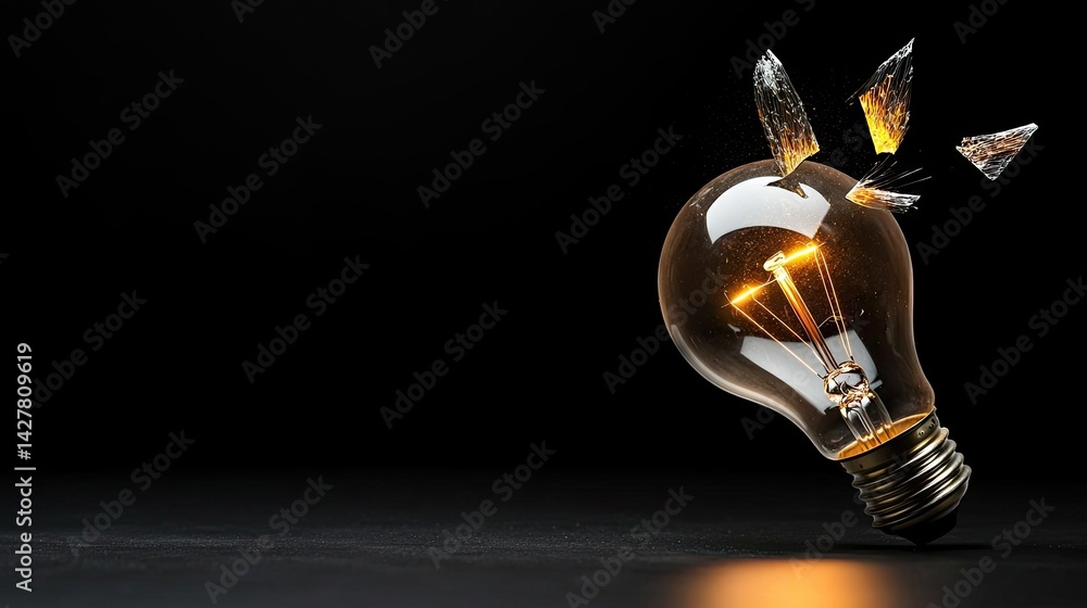 Poster explosion of lightbulb in electric high-speed burst concept. a shattered light bulb capturing the mo