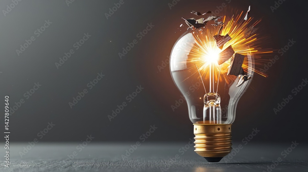 Poster explosion of lightbulb in electric high-speed burst concept. an innovative light bulb shattering, sy