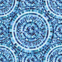 Seamless pattern blue Circular Mosaic. Decorative Antique Stone Ornament.