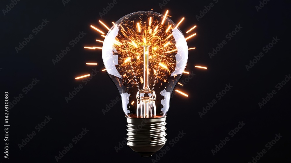Poster explosion of lightbulb in electric high-speed burst concept. bright light bulb illuminating with spa