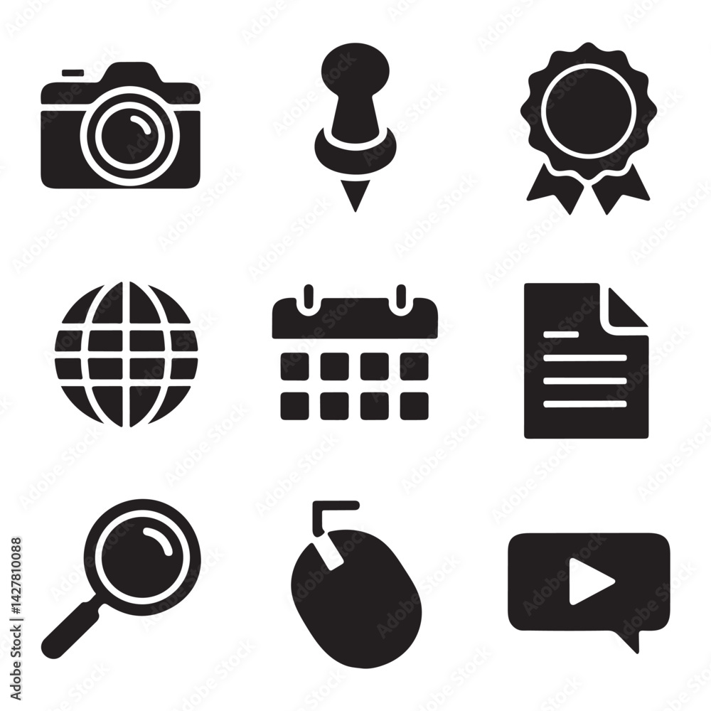 Aufkleber essential ui vector silhouette icons - web and app elements, web and app ui icons set – camera, loca