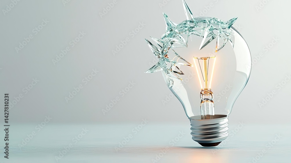 Poster explosion of lightbulb showing filament and invention concept. a creative light bulb design with sha