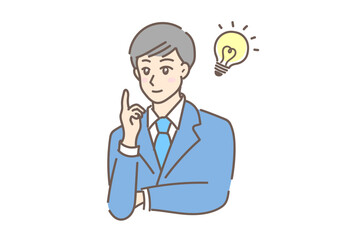スーツを着た爽やかな印象の、アイデアを思いついた若いビジネスマン
