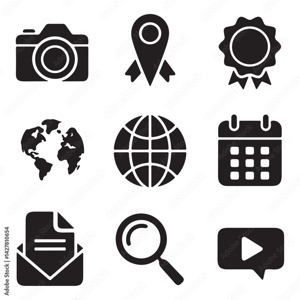 Aufkleber essential ui vector silhouette icons - web and app elements, web and app ui icons set – camera, loca