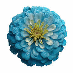 Vibrant Blue Zinnia Flower with Dew Drops