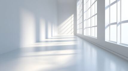 Fototapeta premium Natural light illuminating spacious indoor area minimalist design pure white background calm atmosphere