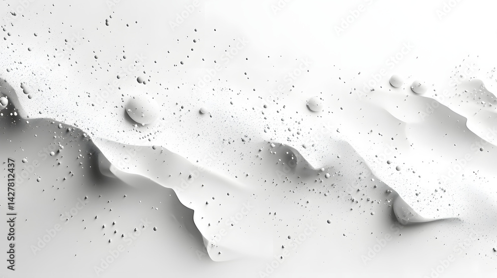 Aufkleber dynamic flow of abstract shapes and particles on horizontal pure white background digital artwork