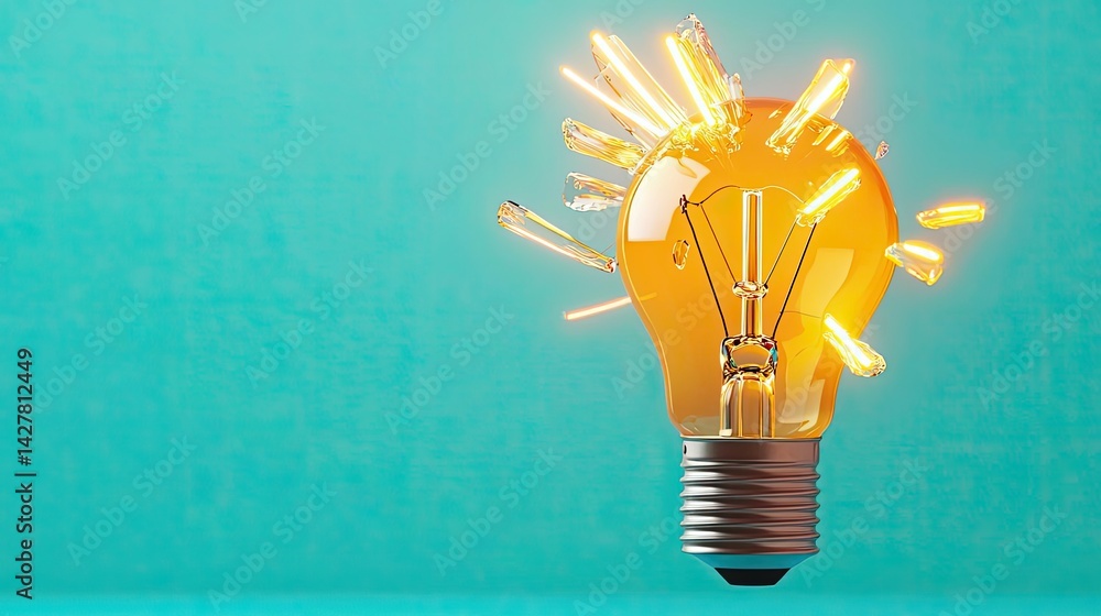 Poster explosion of lightbulb in electric high-speed burst concept. a glowing light bulb showcasing creativ