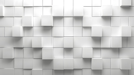 Abstract white cubes wall composition minimalist art studio setting clean aesthetic horizontal view