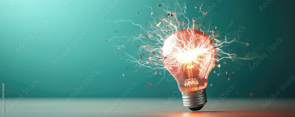 Poster explosion of lightbulb with creative invention impact concept. an explosive light bulb symbolizing i