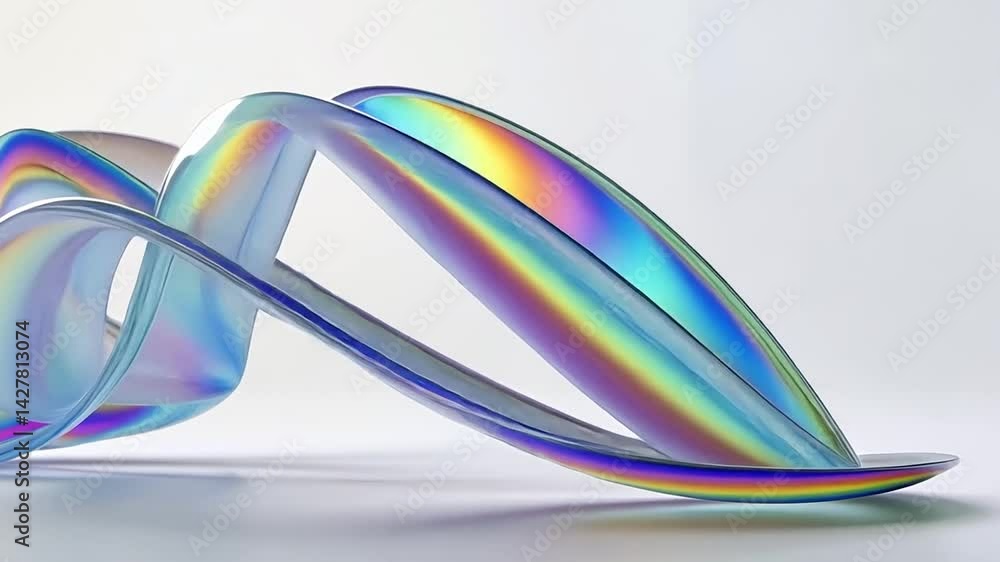 Poster iridescent abstract forms swirl on white; design background
