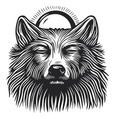 Detailed Black and White Wolf Illustration with Moon Design
