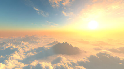 Obraz premium Golden Sunset Above Mountains Clouds