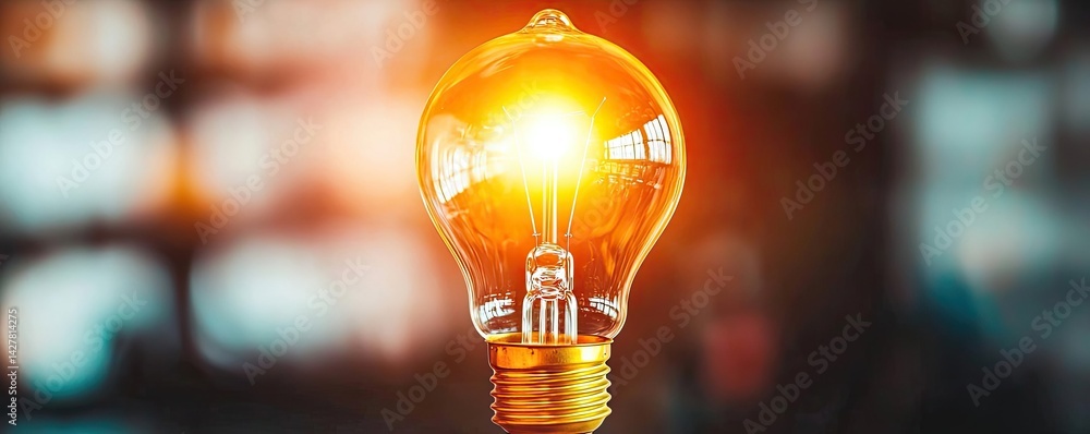 Poster explosion of lightbulb showing filament and invention concept. a glowing light bulb symbolizing inno