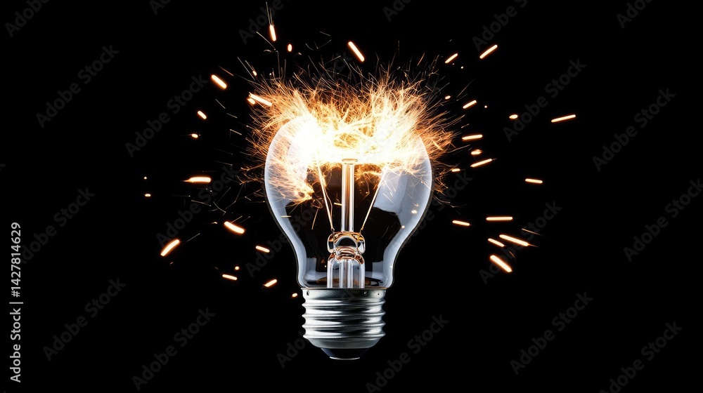 Poster explosion of lightbulb in electric high-speed burst concept. a light bulb emitting sparks against a 