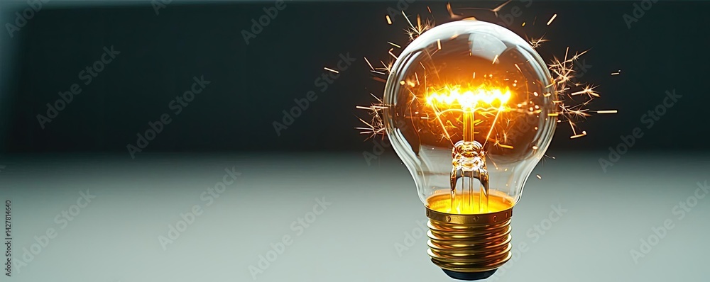 Aufkleber explosion of lightbulb showing filament and invention concept. illuminating light bulb with sparks, 