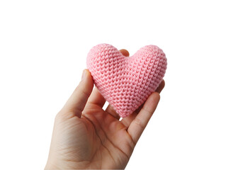 Obraz premium Handmade Pink Crochet Heart: Valentine's Day Gift, Amigurumi Pattern, Craft Project transparent background