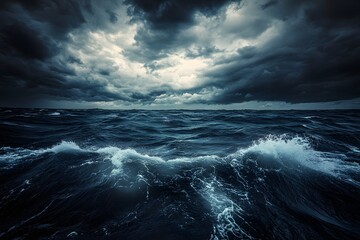 Fototapeta premium Dark Clouds Hovering Over a Restless and Windy Ocean