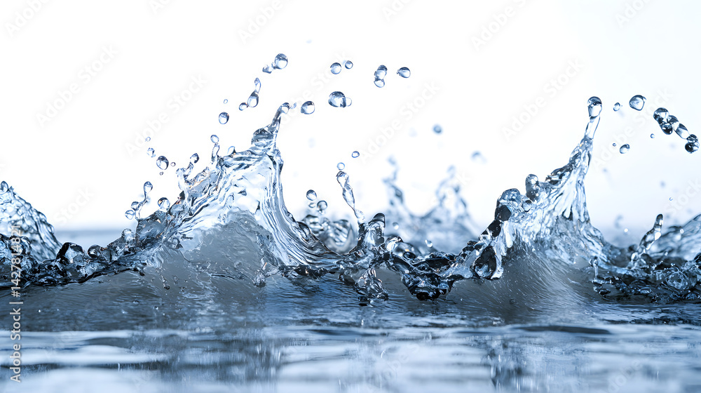Poster dynamic water splash action photography studio setting high-speed capture pure white background