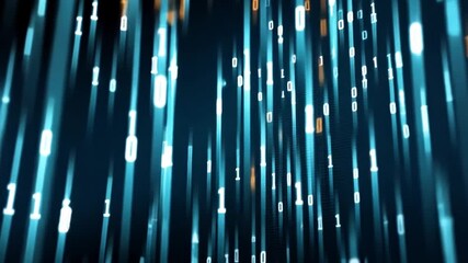 Digital Rain: A vibrant and mesmerizing display of binary code cascading downwards, showcasing the essence of technological innovation and data visualization against a radiant background. - Powered by Adobe