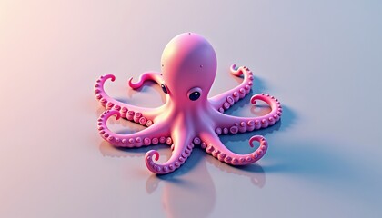 Cute cartoon pink octopus on glossy soft background