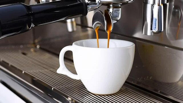 Caf&eacute; vertido en una taza desde una m&aacute;quina de caf&eacute;