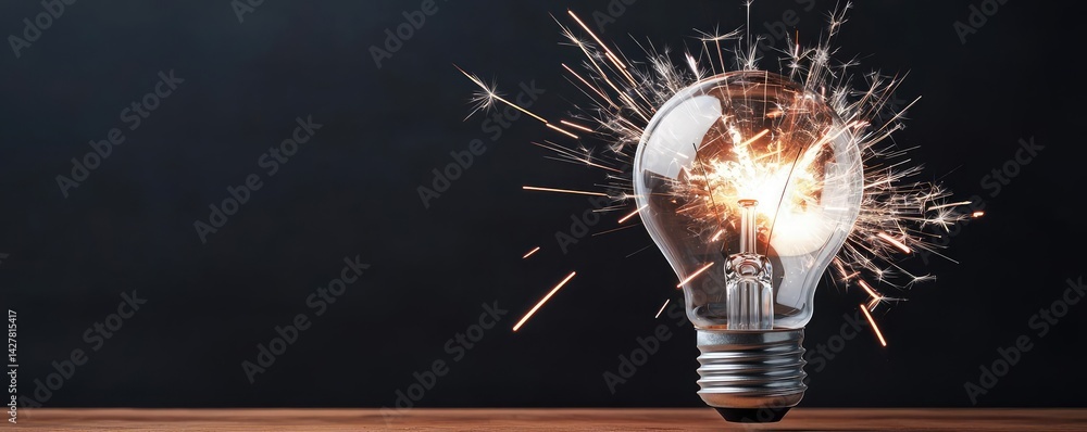 Aufkleber explosion of lightbulb showing filament and invention concept. creative light bulb with sparks, symb