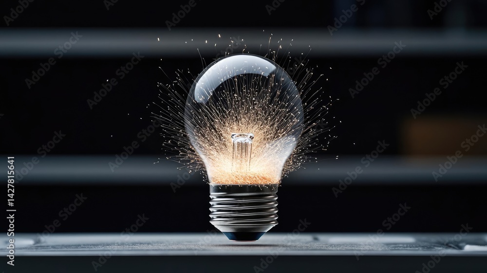 Aufkleber explosion of lightbulb in electric high-speed burst concept. a glowing light bulb with sparks, symbo