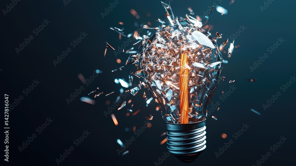 Aufkleber explosion of lightbulb showing filament and invention concept. a shattered light bulb revealing bril
