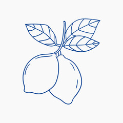 Fresh lemons hanging from the branch, showcasing vibrant green leaves in simple design