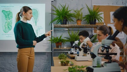 Biology Class with Microscopes