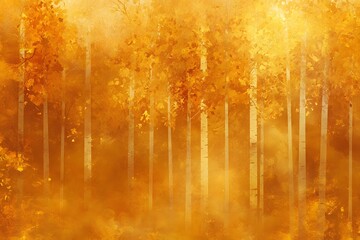 Golden Autumn Forest with Vibrant Colorful Leaves