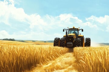 Obraz premium Close-up view of a ripe wheat field on a beautiful sunny day.