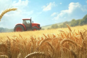 Fototapeta premium Close-up view of a ripe wheat field on a beautiful sunny day.