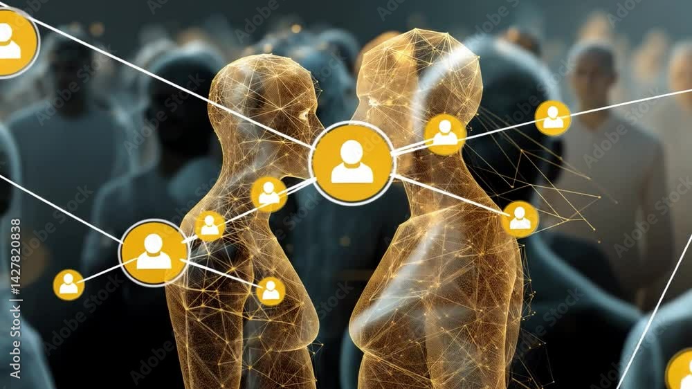 Poster connected: a stunning visual of networked human figures, demonstrating the complex web of connection