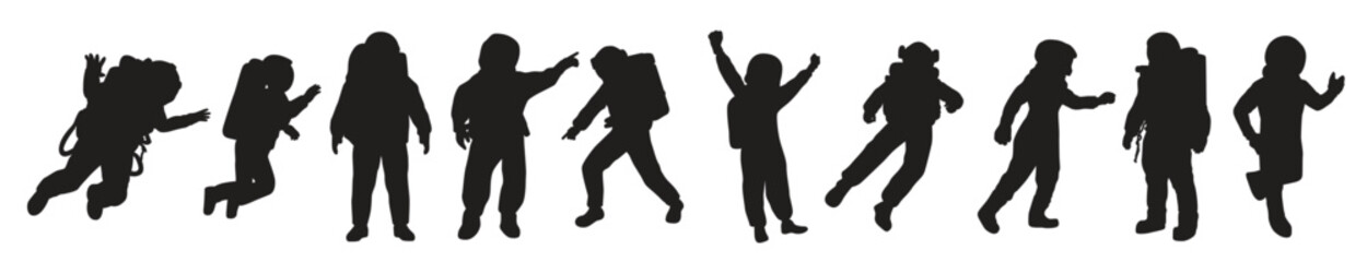  Astronaut Silhouette in spacesuits work during spacewalk